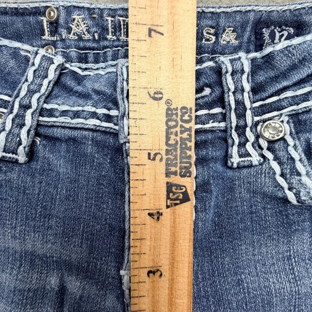 LA Idol USA Womens Denim Bermuda Shorts Blue Thick Stitch Rhinestone Size 12